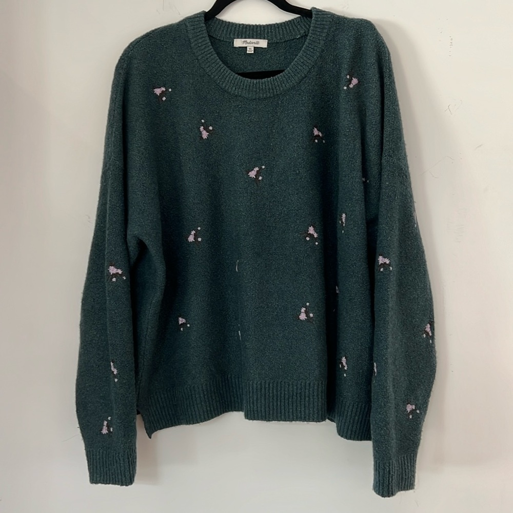 Madewell Embroidered Cross-Stitch Floral Sweater - Size XL